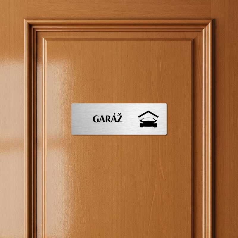 Garáž, 200x66mm, stříbrná popiska s okrasným rámečkem